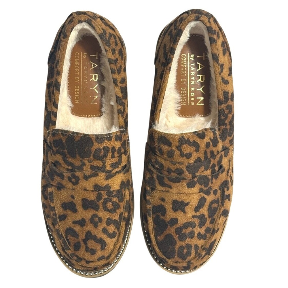 Taryn Rose size 8 Leopard-Print Faux-Fur Lined Loafers Brown/Black Comfort NWOT‎
